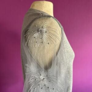 Womens Sweater Size Medium Grey Sheer Sleeves Fairycore Whimsical Enchanted Gray